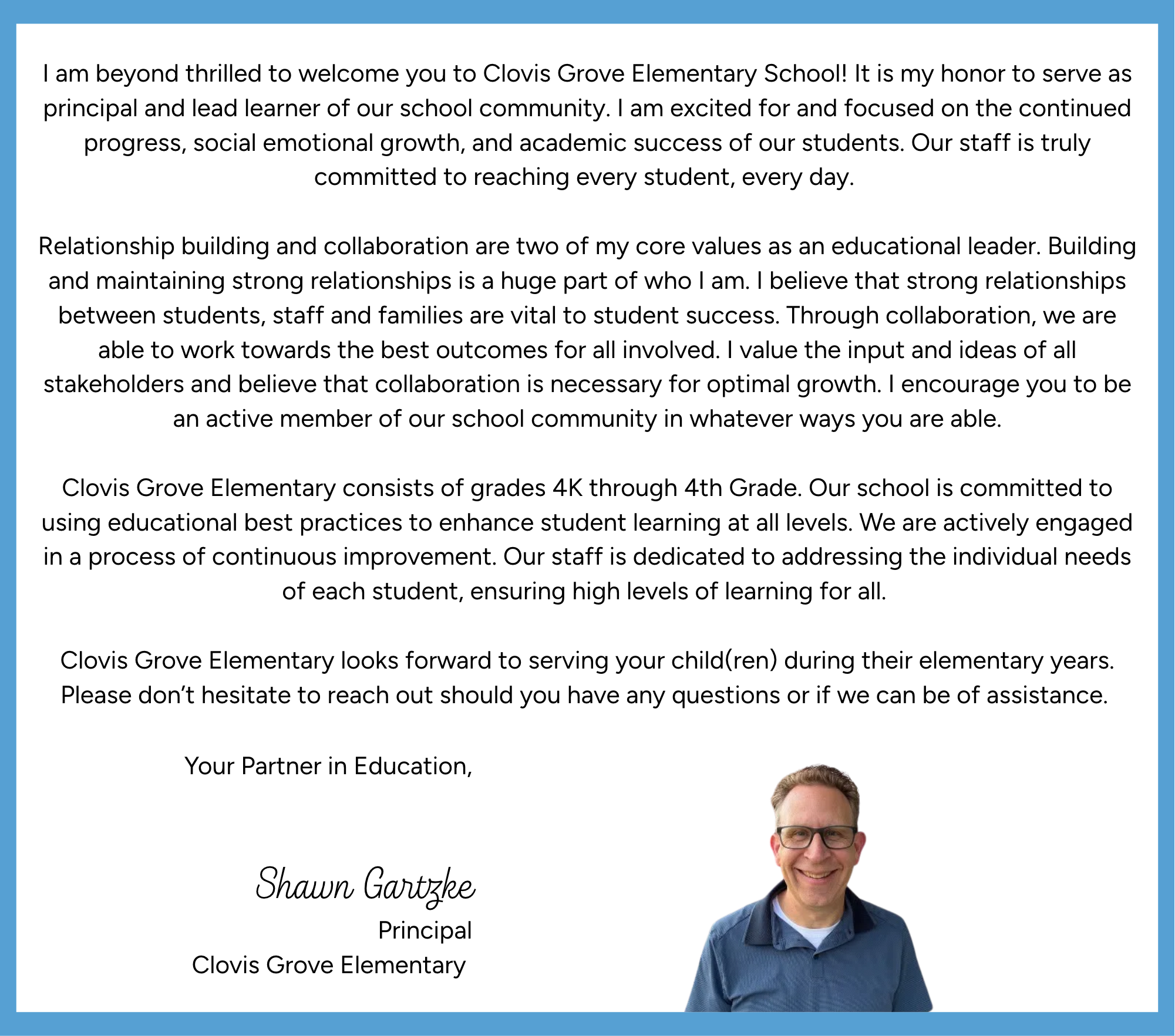 Principal's letter to families