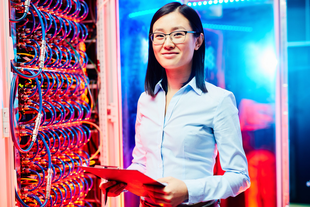 woman in server room